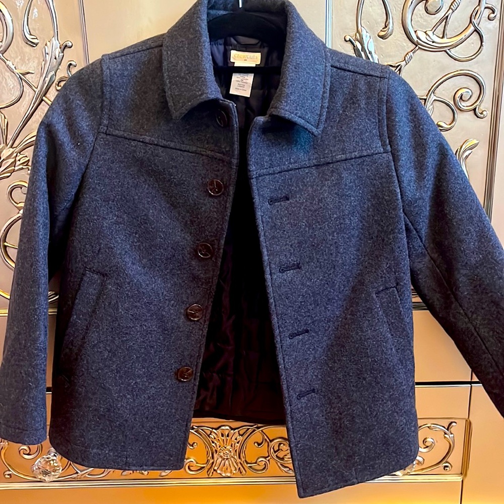 Crew Cuts Dark Grey Peacoat with Lining to Keep Warm Size 8